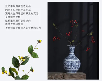 Floral blue & white ceramic vase living room home decor