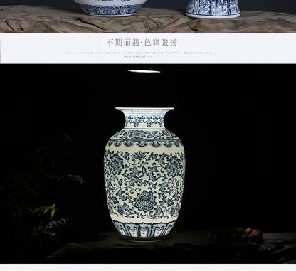 Floral blue & white ceramic vase living room home decor