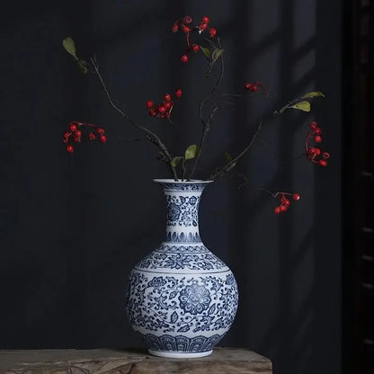 Floral blue & white ceramic vase living room home decor
