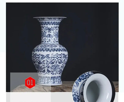 Floral blue & white ceramic vase living room home decor