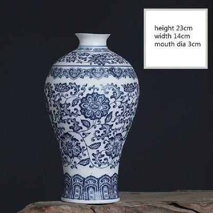 Floral blue & white ceramic vase living room home decor
