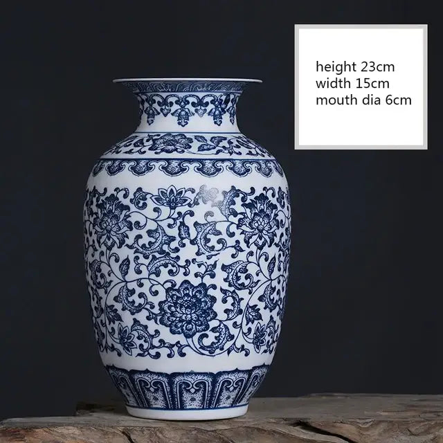 Floral blue & white ceramic vase living room home decor