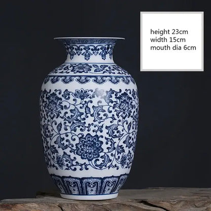 Floral blue & white ceramic vase living room home decor