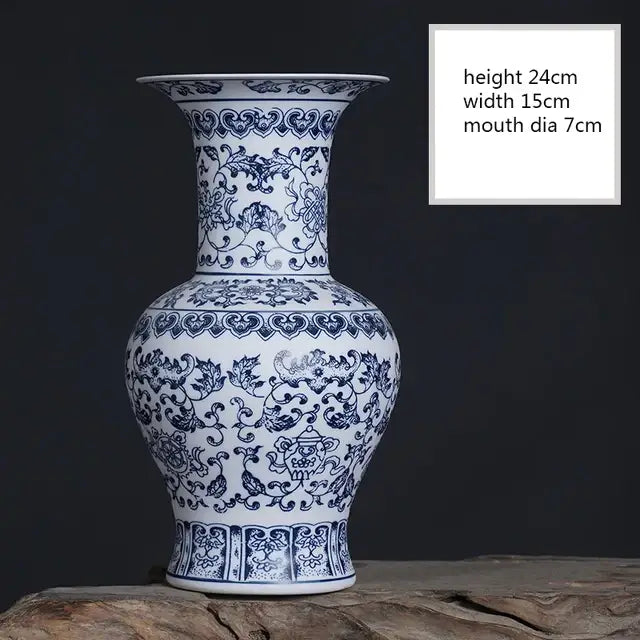 Floral blue & white ceramic vase living room home decor