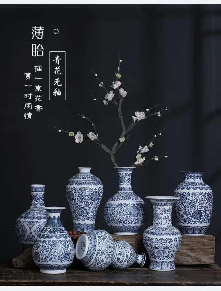 Floral blue & white ceramic vase living room home decor