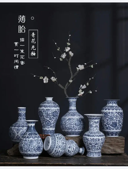 Floral blue & white ceramic vase living room home decor