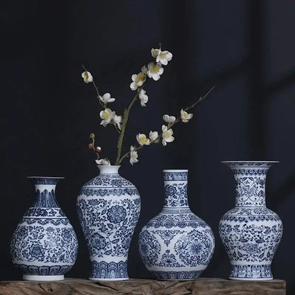 Floral blue & white ceramic vase living room home decor