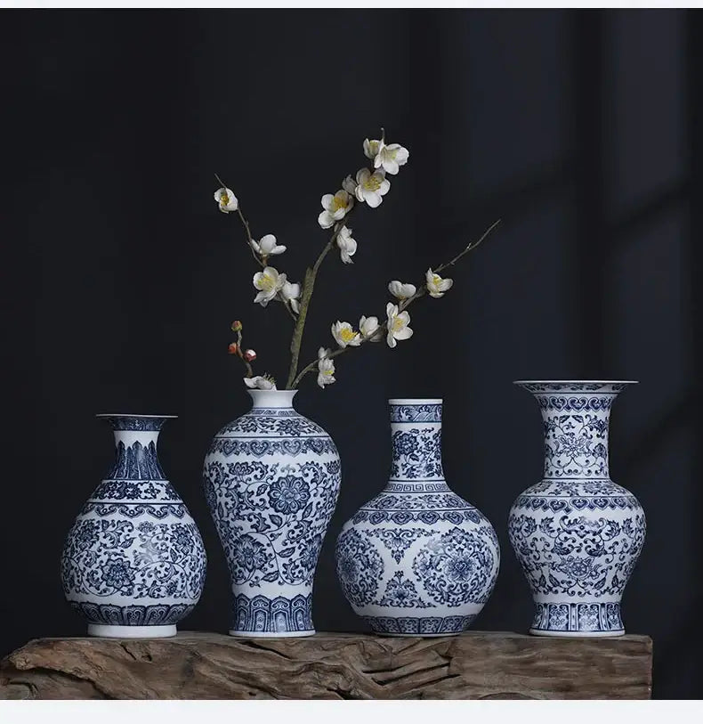 Floral blue & white ceramic vase living room home decor