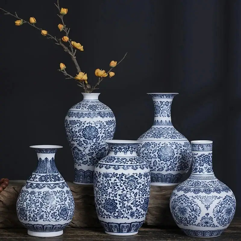 Floral blue & white ceramic vase living room home decor