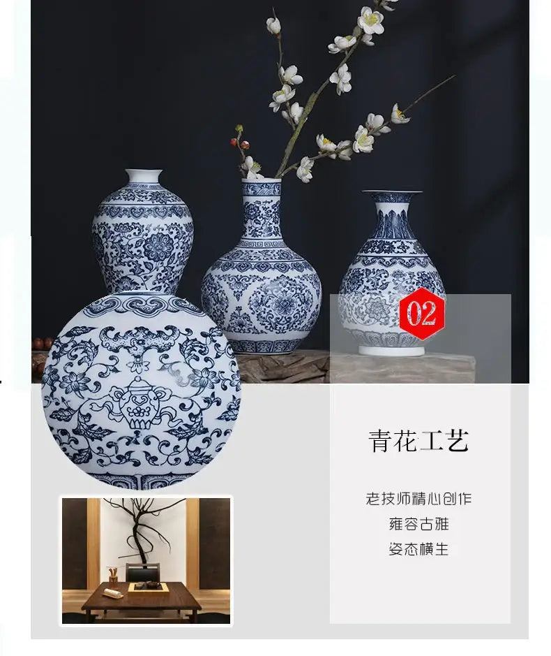 Floral blue & white ceramic vase living room home decor