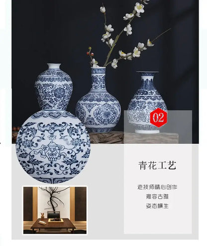 Floral blue & white ceramic vase living room home decor
