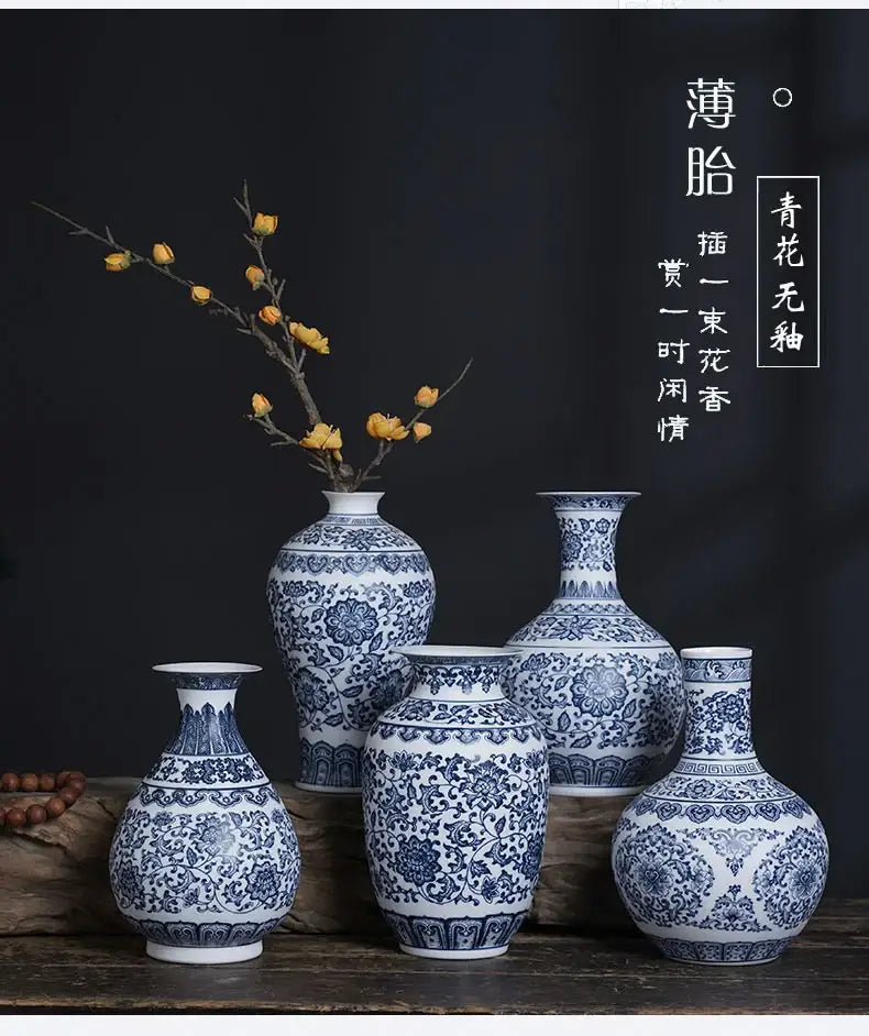 Floral blue & white ceramic vase living room home decor