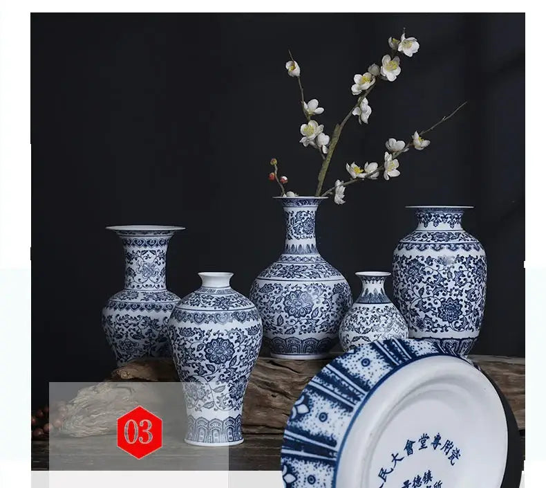 Floral blue & white ceramic vase living room home decor