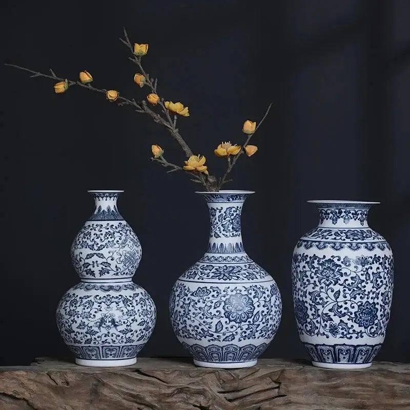Floral blue & white ceramic vase living room home decor