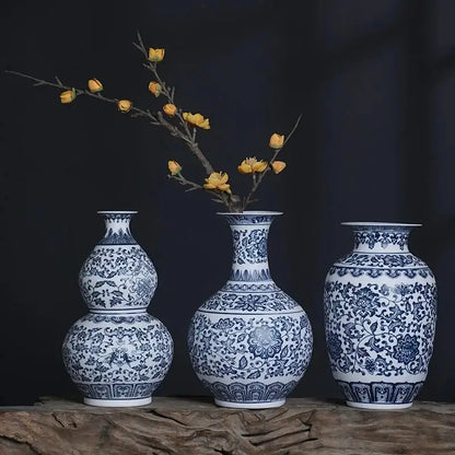 Floral blue & white ceramic vase living room home decor
