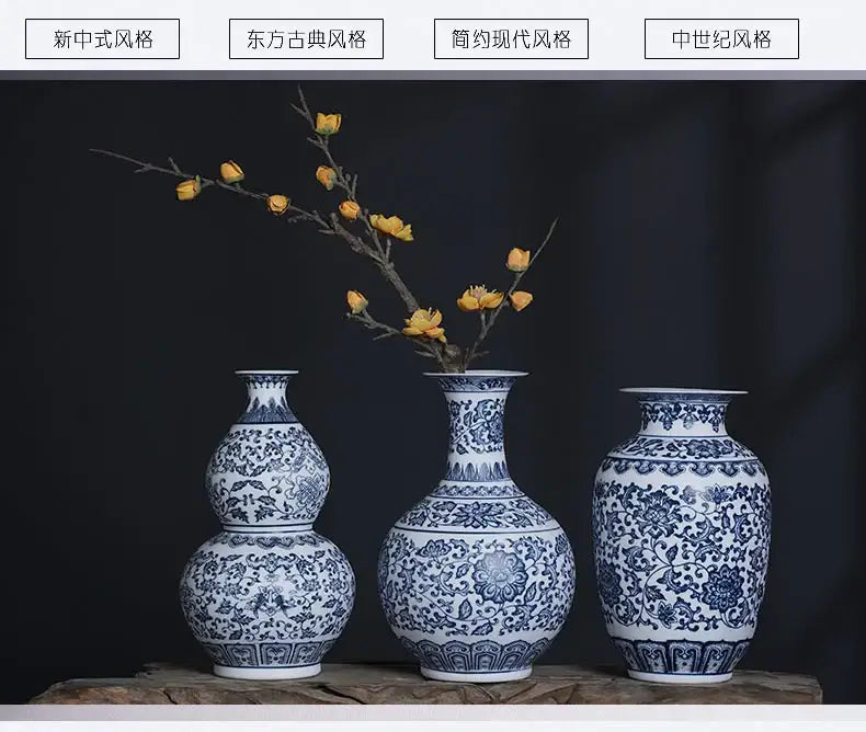 Floral blue & white ceramic vase living room home decor