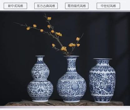 Floral blue & white ceramic vase living room home decor