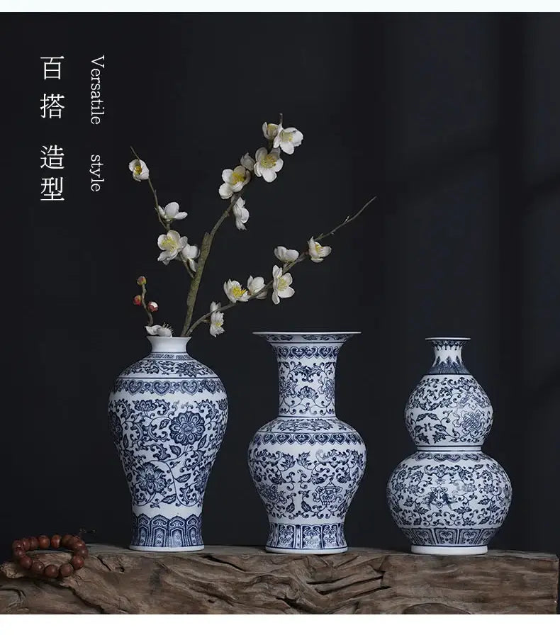 Floral blue & white ceramic vase living room home decor