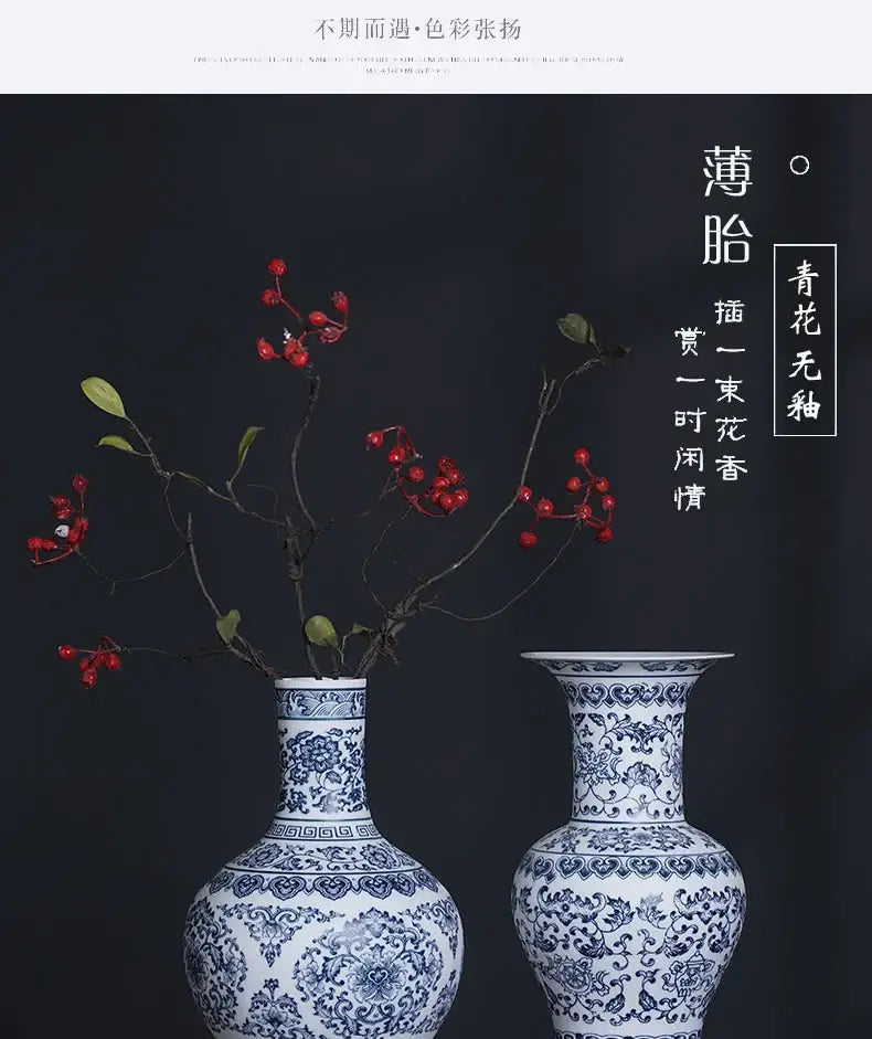 Floral blue & white ceramic vase living room home decor