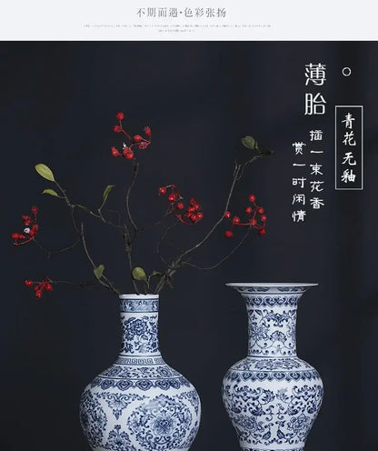 Floral blue & white ceramic vase living room home decor
