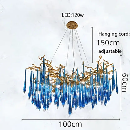 blue crystal chandelier gold branching dining room light