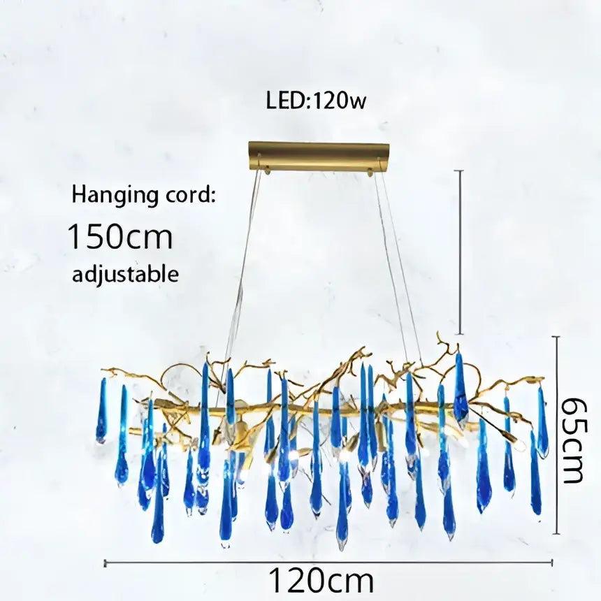 blue crystal chandelier gold branching dining room light