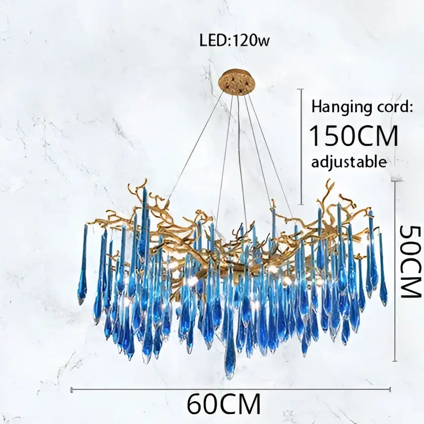 blue crystal chandelier gold branching dining room light