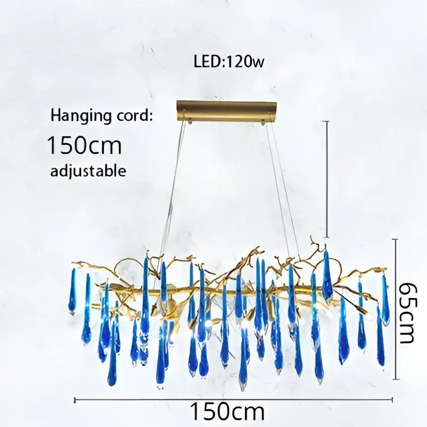 blue crystal chandelier gold branching dining room light
