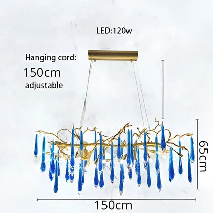 blue crystal chandelier gold branching dining room light