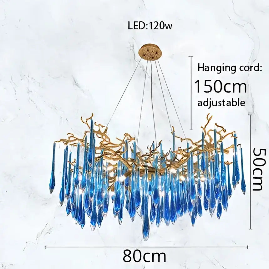 blue crystal chandelier gold branching dining room light