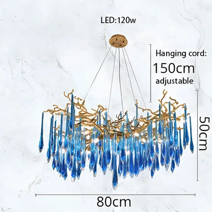 blue crystal chandelier gold branching dining room light