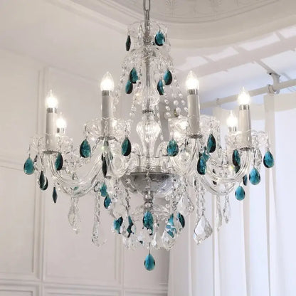 blue crystal chandelier living room teal pendant light