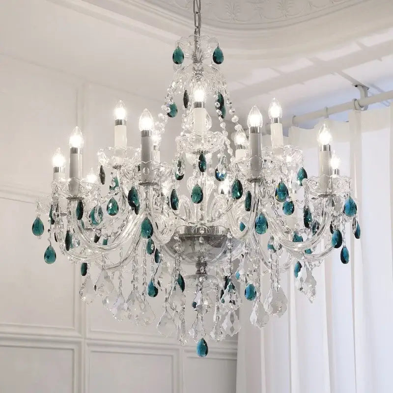 blue crystal chandelier living room teal pendant light