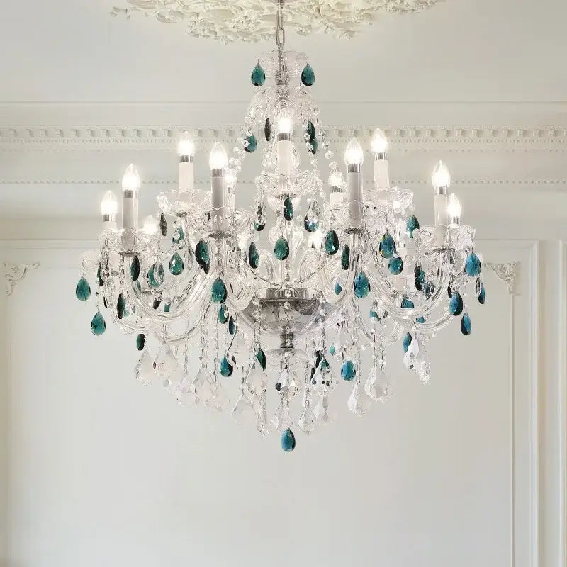 blue crystal chandelier living room teal pendant light