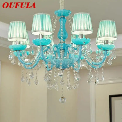 blue crystal lamp candle chandelier for living room