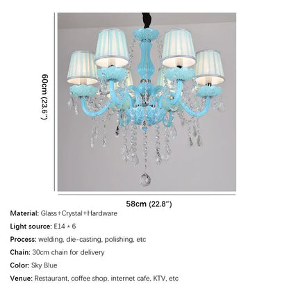 blue crystal lamp candle chandelier for living room