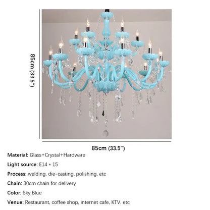 blue crystal lamp candle chandelier for living room