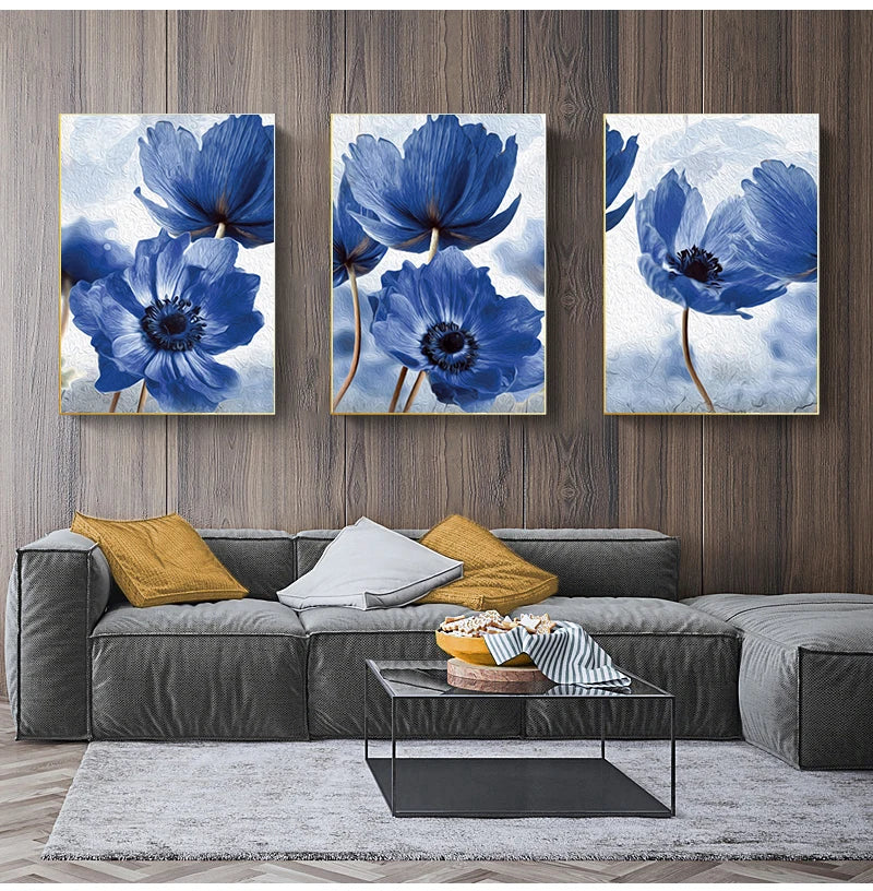 DecorBites™ Blue Flowers Print for Living Room Decor