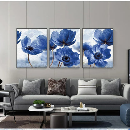 DecorBites™ Blue Flowers Print for Living Room Decor