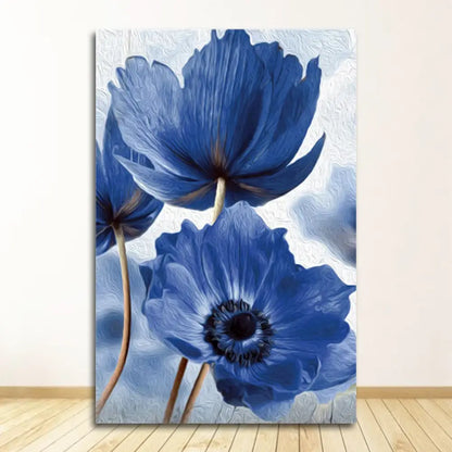Beautiful blue floral framed wall art set for living room decor