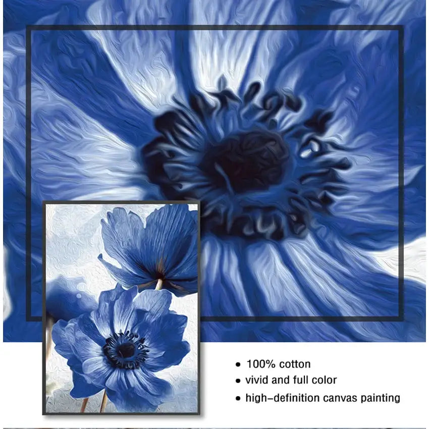 Beautiful blue floral framed wall art set for living room decor