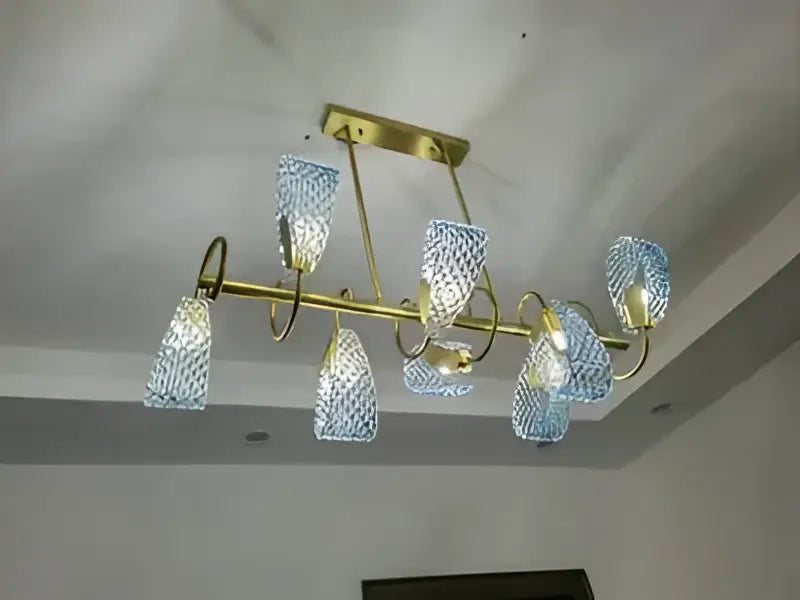 Modern blue glass led pendant lamps dining room gold petal chandelier