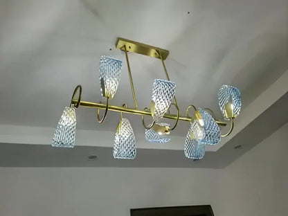Modern blue glass led pendant lamps dining room gold petal chandelier