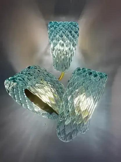 Modern blue glass led pendant lamps dining room gold petal chandelier
