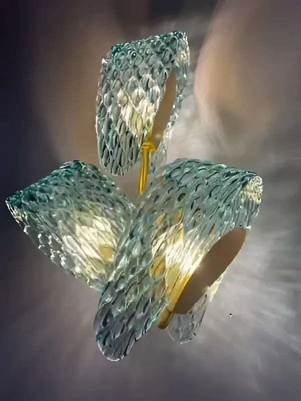 Modern blue glass led pendant lamps dining room gold petal chandelier