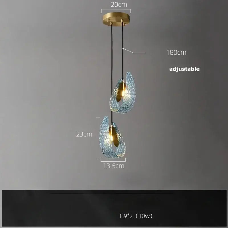 Modern blue glass led pendant lamps dining room gold petal chandelier