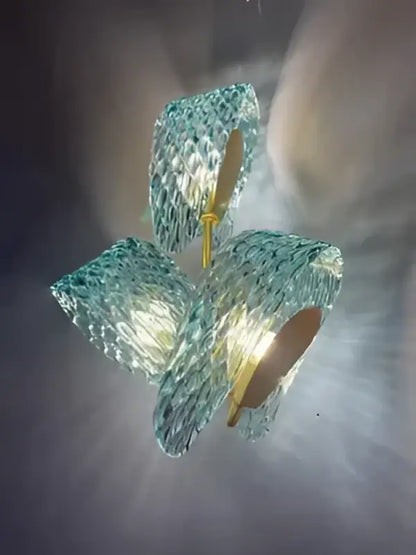 Modern blue glass led pendant lamps dining room gold petal chandelier