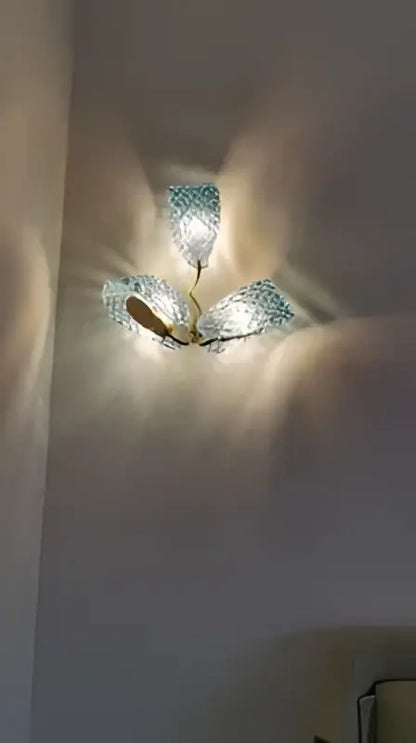 Modern blue glass led pendant lamps dining room gold petal chandelier
