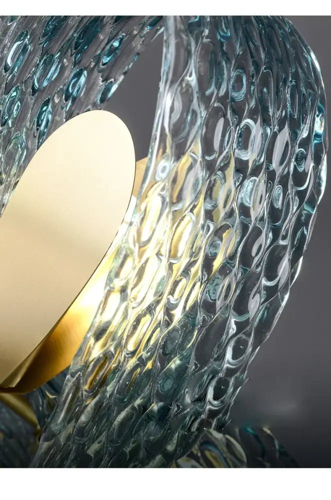 Modern blue glass led pendant lamps dining room gold petal chandelier