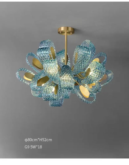 Modern blue glass led pendant lamps dining room gold petal chandelier